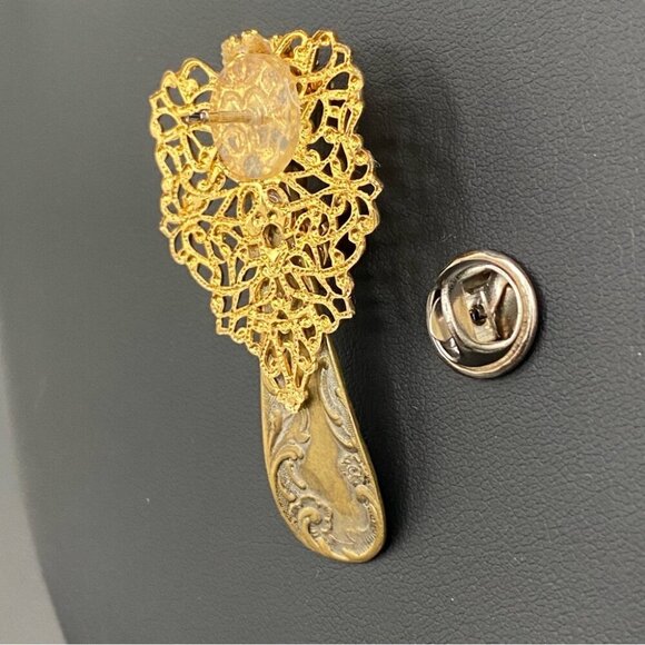 Artisan Heavenly Angel Pin Made of Vintage Spoon and Real Garnet Centre - Picture 8 of 12